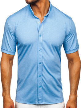 Γαλάζιο ανδρικό πουκάμισο με κοντό μανίκι Bolf 2005