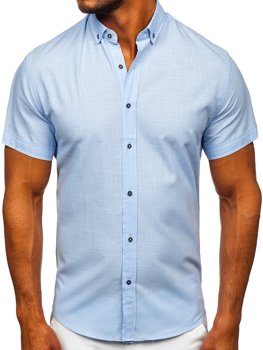 Γαλάζιο βαμβακερό ανδρικό κοντομάνικο πουκάμισο Bolf 20501