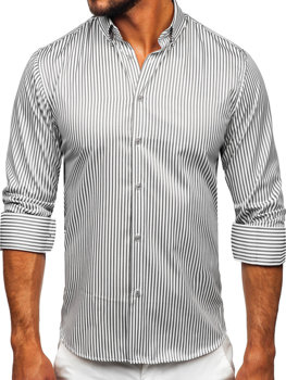 Γκρι ανδρικό μακρυμάνικο ριγέ πουκάμισο Bolf 22731