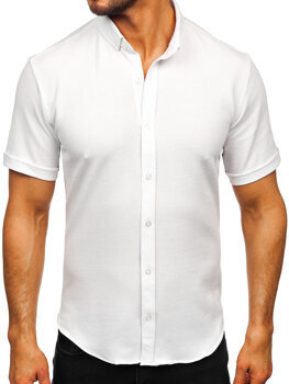 Λευκό ανδρικό πουκάμισο από μουσελίνα με κοντό μανίκι Bolf 2013