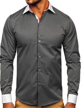 Μαύρο ανδρικό γιγέ μακρυμάνικο πουκάμισο Bolf 4785