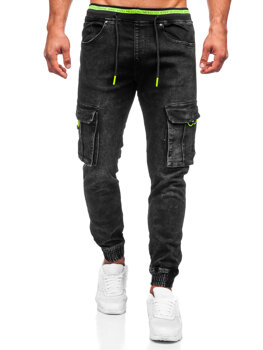 Μαύρο ανδρικό τζιν παντελόνι jogger cargo Bolf KA9581