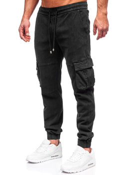 Μαύρο ανδρικό τζιν παντελόνι jogger cargo  Bolf MP0105N