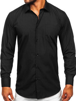 Μαύρο πουκάμισο ανδρικό κομψό με μακριά μανίκια Bolf M14