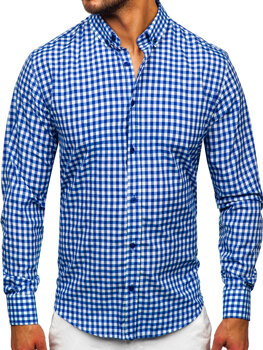 Μπλε μαρέν ανδρικό καρό Vichy πουκάμισο με μακριά μανίκια Bolf 22747