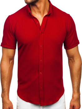 Μπορντό ανδρικό πουκάμισο από μουσελίνα με κοντό μανίκι Bolf 2013