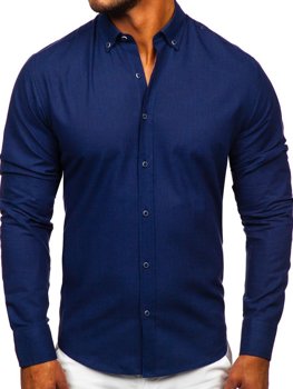 Ναυτικο μπλε βαμβακερο πουκαμισο ανδρικο με μακρια μανικια Bolf 20701