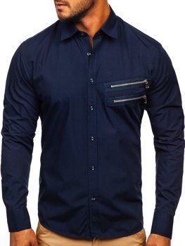 Ναυτικο μπλε κομψο πουκαμισο ανδρικο με μακρια μανικια Bolf 20703