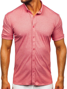 Ροζ ανδρικό πουκάμισο με κοντό μανίκι Bolf 2005
