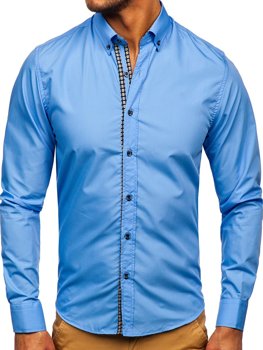 Błękitna koszula męska z długim rękawem Bolf 20715