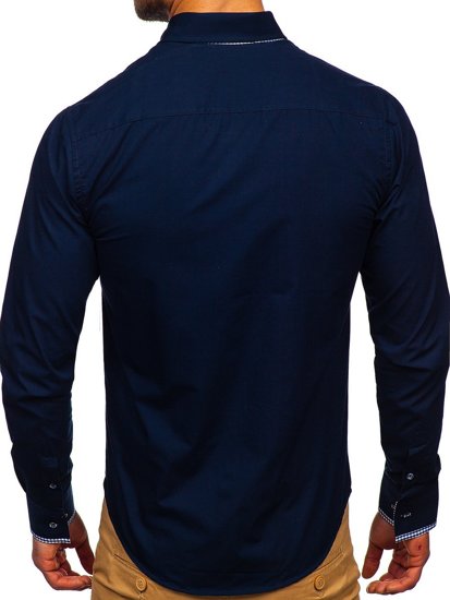 Ανδρικό κομψό πουκάμισο με μακριά μανίκια μπλε μαρέν Bolf 6873