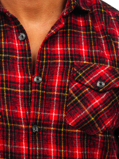 Ανδρικό κόκκινο μακρυμάνικο φανελένιο πουκάμισο Μπολφ 20731-2