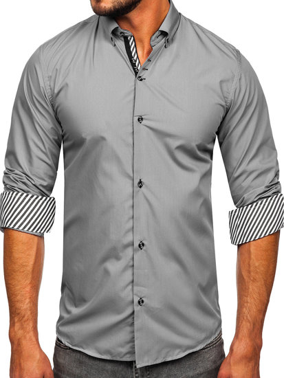 Ανδρικό μακρυμάνικο κομψό πουκάμισο γκρι Bolf 5796-1