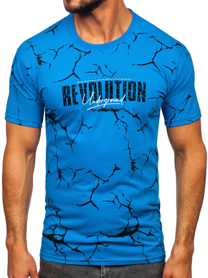 Γαλάζιο ανδρικό βαμβακερό t-shirt Bolf 14717