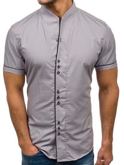 Γκρι ανδρικό κοντομάνικο πουκάμισο Bolf 5518