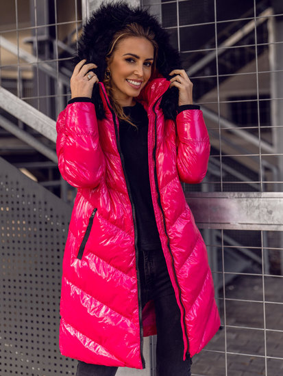 Γυναικείο χειμερινό μπουφάν με κουκούλα ροζ καπιτονέ Bolf 23069