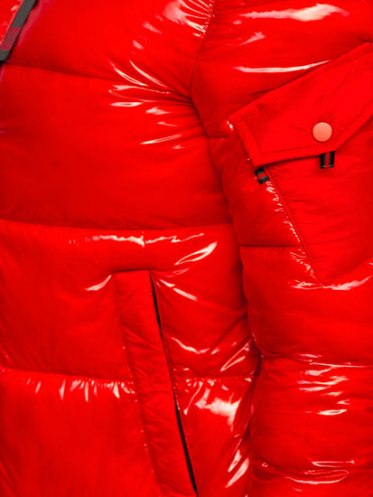 Κοκκινο καπιτονε μπουφαν γυναικειο χειμωνιατικο με κουκουλα Bolf B9545