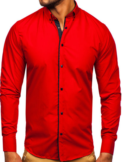 Κόκκινο ανδρικό κομψό μακρυμάνικο πουκάμισο Bolf 7724-1