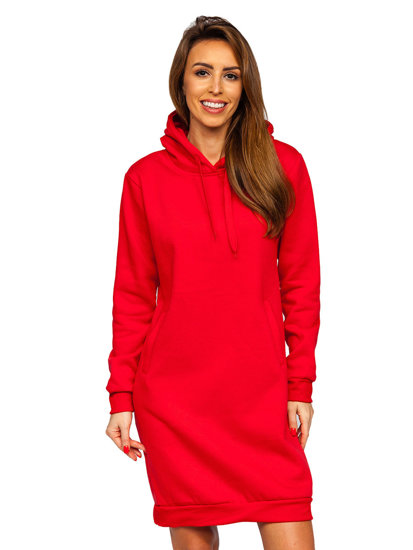 Κόκκινο μακρύ γυναικείο φούτερ με την κουκούλα Bolf YS10005-A