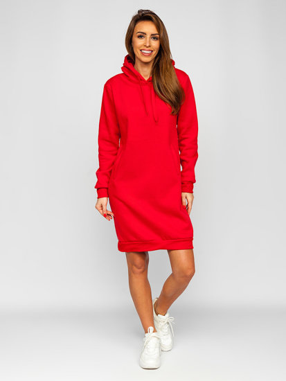 Κόκκινο μακρύ γυναικείο φούτερ με την κουκούλα Bolf YS10005-A