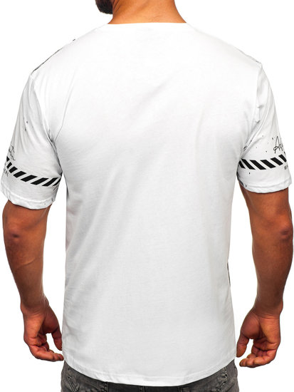 Λευκο βαμβακερο T-shirt ανδρικο με σταμπα Bolf 11003