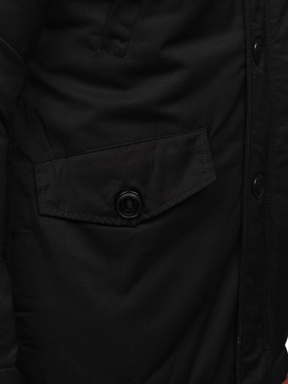Μαυρο μπουφαν ανδρικο χειμωνιατικο παρκα Αλασκα Bolf JK355