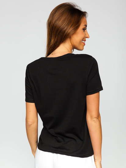 Μαύρο γυναικείο T-shirt μη τυπωμένο Bolf SD211