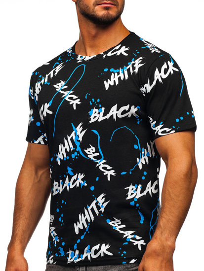 Μαύρο-μπλε ανδρικό t-shirt με εκτύπωση Bolf 14939