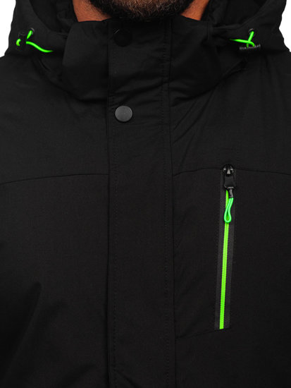 Μαύρο-πράσινο ανδρικό χειμερινό αθλητικό μπουφάν για σκι Bolf 7097