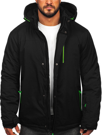 Μαύρο-πράσινο ανδρικό χειμερινό αθλητικό μπουφάν για σκι Bolf 7097