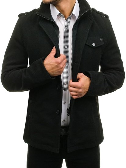Μονοπετο παλτο ανδρικο με ψηλο γιακα μαυρο Bolf 8853A