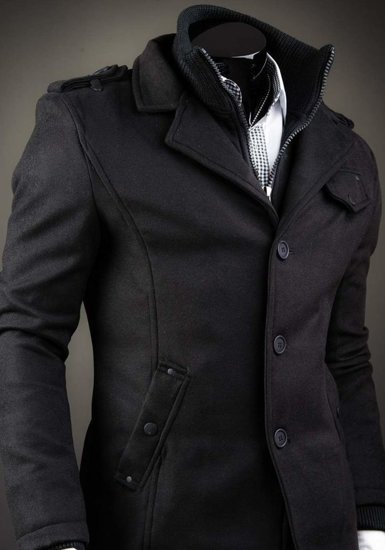 Μονοπετο παλτο ανδρικο με ψηλο γιακα μαυρο Bolf 8853B