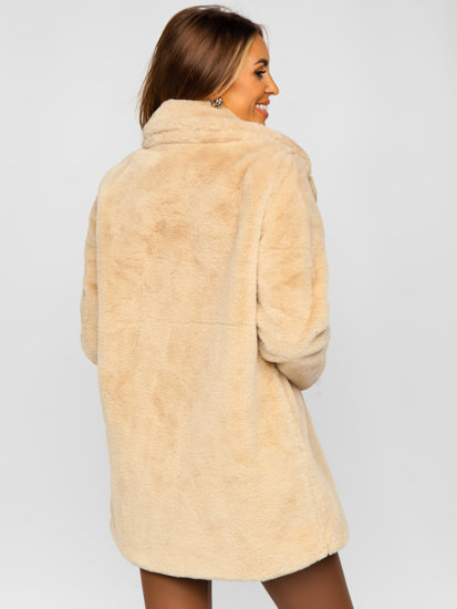 Μπεζ γυναικείο παλτό από απομίμηση δέρματος προβάτου Bolf 21131