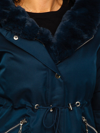 Μπλε μαρέν γυναικείο χειμερινό μπουφάν παρκά με κουκούλα Bolf 5M762