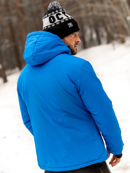 Μπλε μπουφάν ανδρικό χειμερινό αθλητικό Bolf HH011