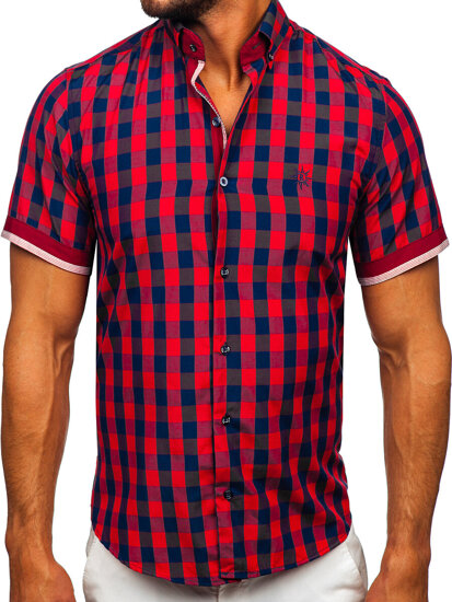 Μπορντο πουκαμισο ανδρικο τετραγωνισμενο με μακρια μανικια Bolf 4508