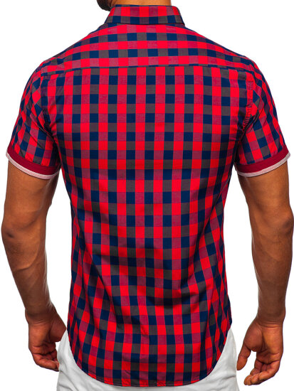 Μπορντο πουκαμισο ανδρικο τετραγωνισμενο με μακρια μανικια Bolf 4508