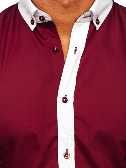 Μπορντό ανδρικό κομψό μακρυμάνικο πουκάμισο Bolf 21750