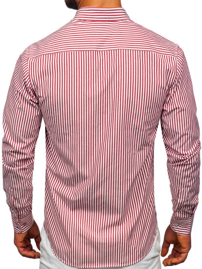 Μπορντό ανδρικό μακρυμάνικο ριγέ πουκάμισο Bolf 22731
