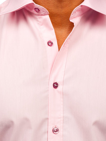 Πουκαμισο ανδρικο κομψο με κοντα μανικια ροζ Bolf 7501