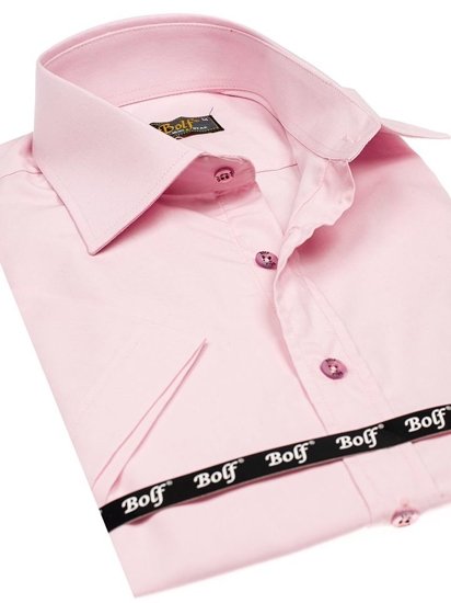 Πουκαμισο ανδρικο κομψο με κοντα μανικια ροζ Bolf 7501
