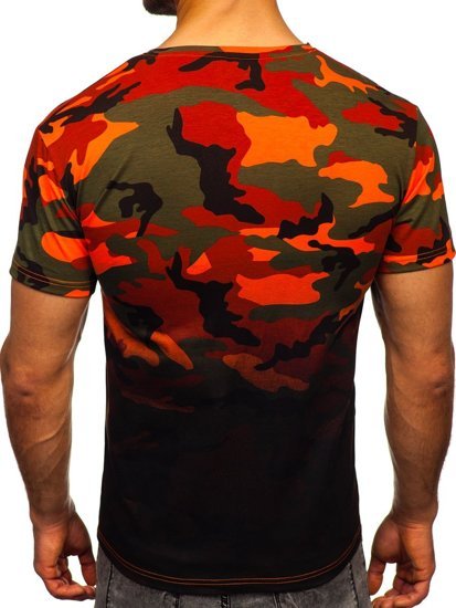 Πρασινο-πορτοκαλι t-shirt ανδρικο με εκτυπωση με στρατιωτικο μοτιβο Bolf S808