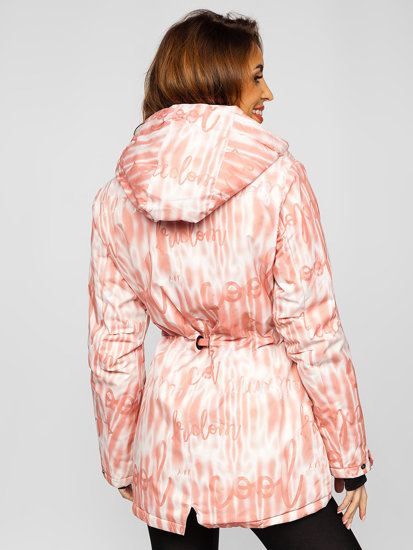Ροζ γυναικείο χειμερινό μπουφάν με κουκούλα Bolf B2393