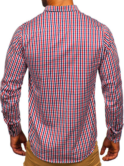Koszula męska w kratę vichy z długim rękawem czerwona Bolf 4712