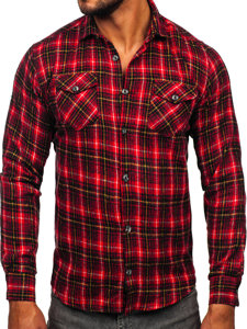 Ανδρικό κόκκινο μακρυμάνικο φανελένιο πουκάμισο Μπολφ 20731-2