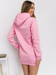 Ανοιχτό ροζ μακρύ γυναικείο φούτερ με την κουκούλα Bolf YS10003-A