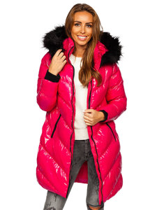 Γυναικείο χειμερινό μπουφάν με κουκούλα ροζ καπιτονέ Bolf 23069