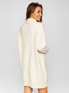 Εκρού μακρύ γυναικείο πουλόβερ ζιβάγκο oversize Bolf J51882