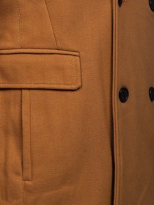 Καμηλο με διπλη σειρα κουμπιων παλτο ανδρικο χειμωνιατικο με αποσπωμενος ορθιος γιακας Bolf 8805