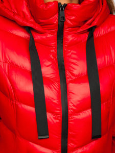 Κοκκινο καπιτονε μπουφαν γυναικειο χειμωνιατικο με κουκουλα Bolf 23066
